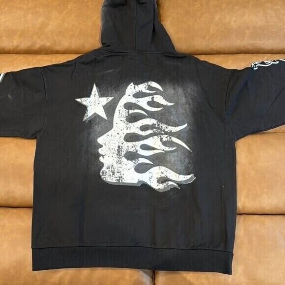 Hellstar Records Classic Logo Washed Black / White Pullover Hoodie Mens Large - Picture 2 of 2